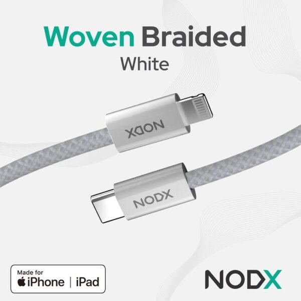 NODX USB-C to Lightning Woven braided Cable - White (1M) *NEW