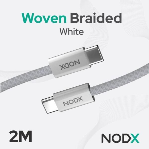 NODX USB-C to USB-C Woven Braided Cable - White (2M) Box *NEW