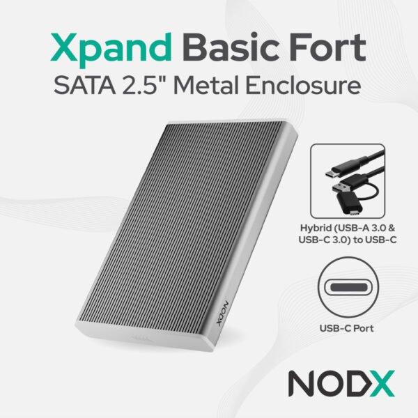 NODX Xpand Basic Fort SATA 2.5" (USB-C) Metal  Enclosure - Grey *NEW