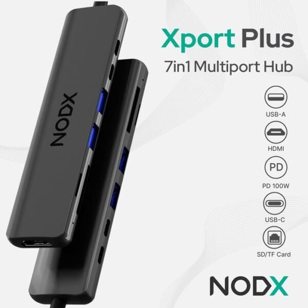 NODX Xport Plus USB Hub 7 in 1 (Graphite) USB-C - 2xUSB-A 3.0 + 1xUSB-C 3.0 + SD + TF + HDMI + PD 100W *NEW