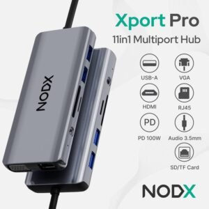 NODX Xport Pro USB Hub 11 in 1 (Grey) USB-C - 2xUSB-A  3.0+ 2xUSB-A 2.0 + RJ45 + SD/TF + VGA + HDMI + Audio + PD 100W