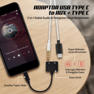 Adaptor 2 in 1 Ysb type to Aux 3,5mm + Type C W1033