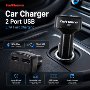 Taffware Car Charger LED Display Dual USB Plug 3.1A